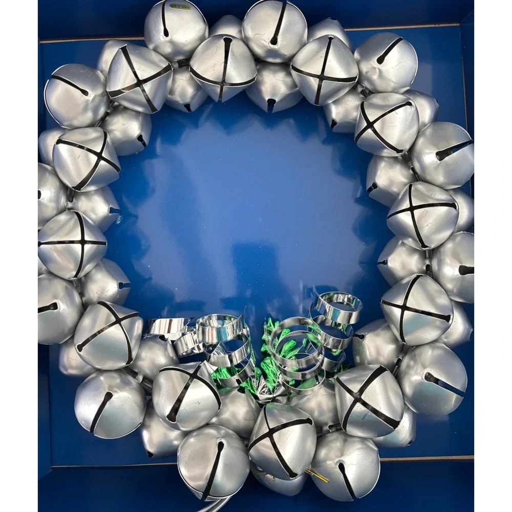 Vtg 2001 Silver Jingle Bell Wreath Christmas Holiday Decor 14 Inch Wall Door‎